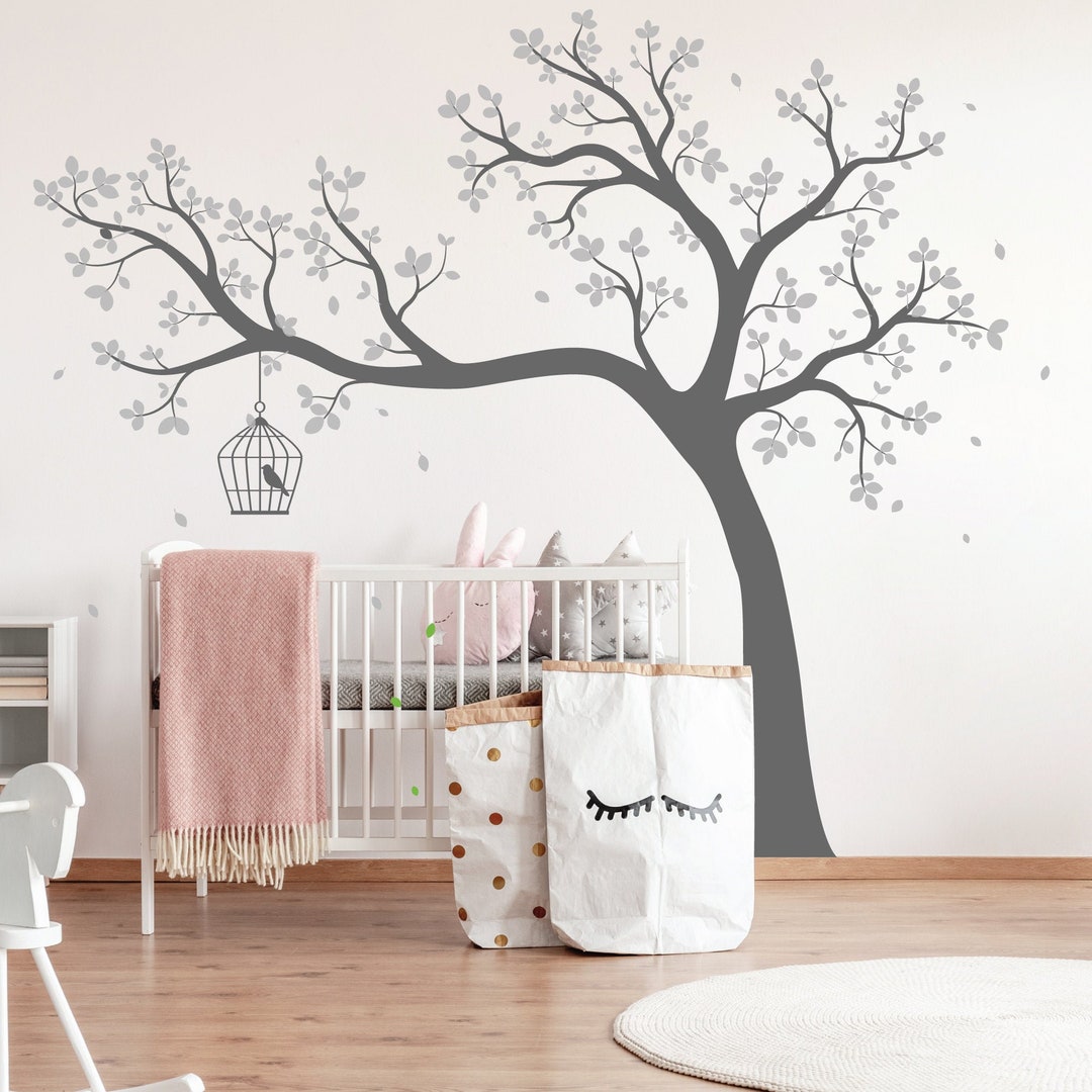 Large Overhanging Nursery Tree Wall Sticker Huge Tree Wall Decal With ...