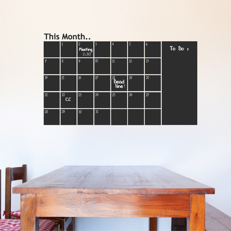 Monthly Calendar Chalkboard Wall Decal Vinyl Etsy