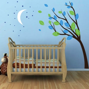 Children&#39;s Tree Wall Sticker Kids Wall Decal Moon And Stars Vinyl Bedroom