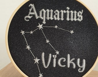 Aquarius Personal Star Sign Constellation | Custom Zodiac Embroidered Wall Hanging | Embroidery Hoop Art