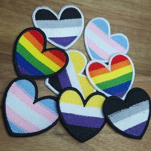 Pride Flag Love Heart Patches | LGBT Trans Nonbinary Flags| Iron On Embroidery Patch | Accessory