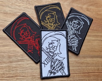 Death Tarot Card | Grim Reaper | Iron On Embroidery Patch | Occult Goth Alternative Emo Accessory