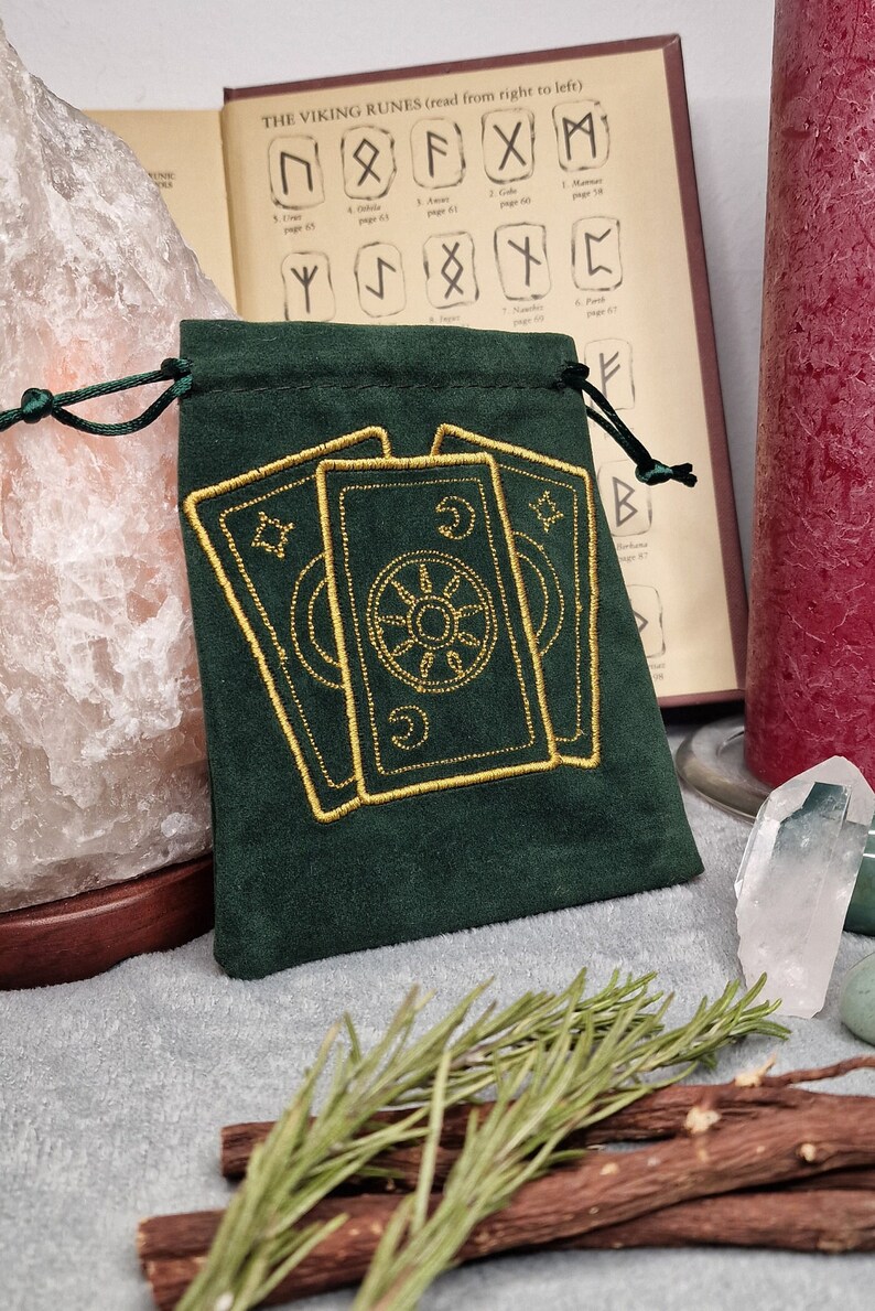 Tarot Card | Celestial Sun Moon Stars | Velvet Crystal Bag | Intention ...