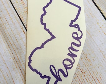 New Jersey Home Vinyl Decal, NJ Home Vinyl Decal, Jersey Shore Home Decal, State Outline Home Decal, Water Bottle Decal, Car Decal