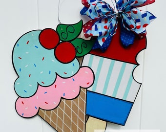 Red White and Blue Treats Door Hanger, Ice Cream Door Hanger Ready to Ship, Ice Cream Sign, Patriotic Pop Door Hanger RTS, Popsicle Sign