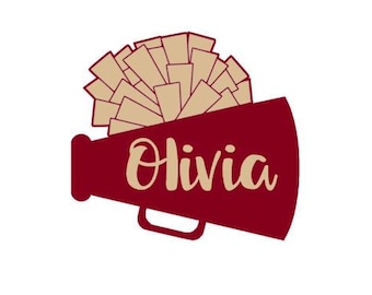 Personalized Cheer Decal , Personalized Cheerleader Decal , Megaphone Cheer PomPoms Name Decal, Water Bottle Decal, Car Decal, Script Font