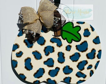 RTS Leopard Pumpkin Door Hanger, Fall Pumpkin Door Hanger Ready to Ship, Leopard Print Door Sign, Pumpkin Door Hanger RTS, Fall Wood Sign