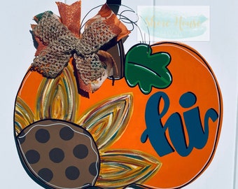 RTS Fall Sunflower Pumpkin Door Hanger, Fall Pumpkin Door Hanger Ready to Ship, Door Sign, Pumpkin Door Hanger RTS, Fall Wood Sign