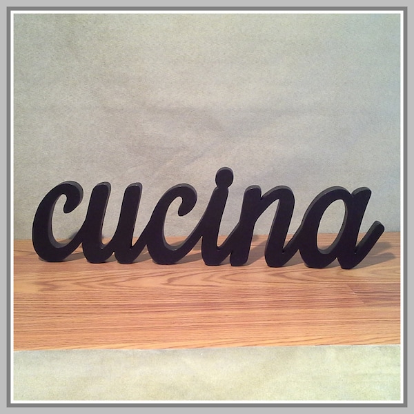 Cucina - Kitchen - Italian  Wooden Sign, stand-alone decor, self-standing, shelf/wall display, wood scroll-saw sign