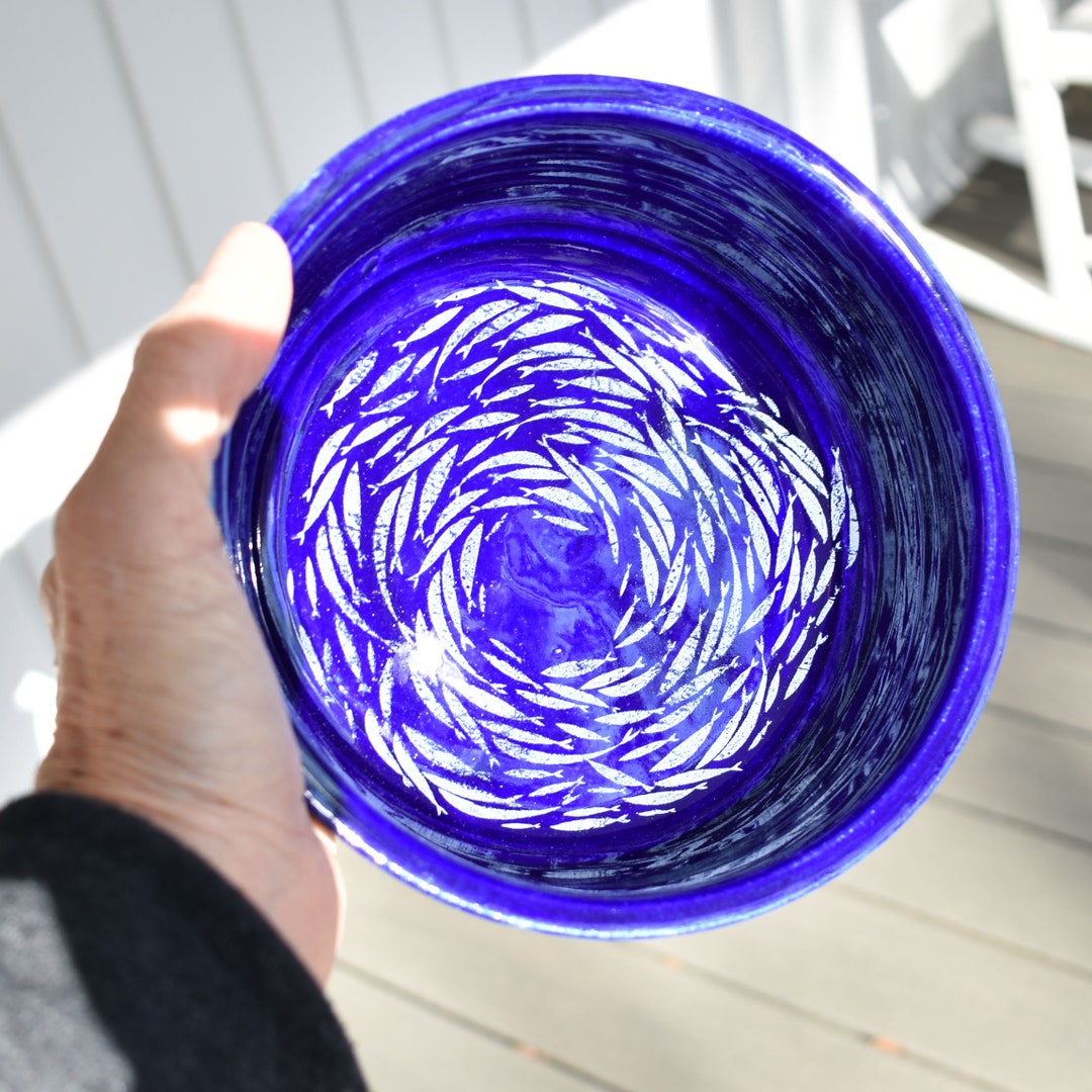 Large Bowl, Cobalt Blue, Fish, Ocean, Fisherman, Fishing, Beach