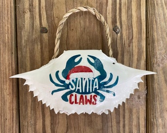 Handcrafted Santa Claws Crab Shell Ornament | Coastal Christmas Decor