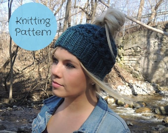 Stickmönster - Messy Bun Hat, Hästsvansmössa, Yoga, Jogging, Löpning // Direktnedladdning