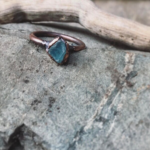 Raw Apatite Copper Ring- Blue Apatite Ring
