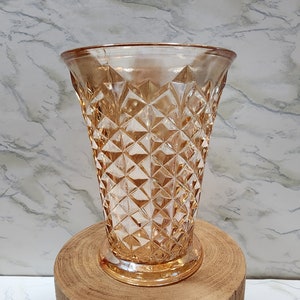 Vintage Jeanette Glass Iridescent Peach Carnival Glass Flower Vase