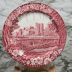 1920s Enoch Woods Castles Stokesay Dinner Plate: Red Floral