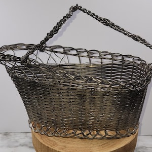 French Vintage Silverplate Metal Wine Basket, Bottle Holder