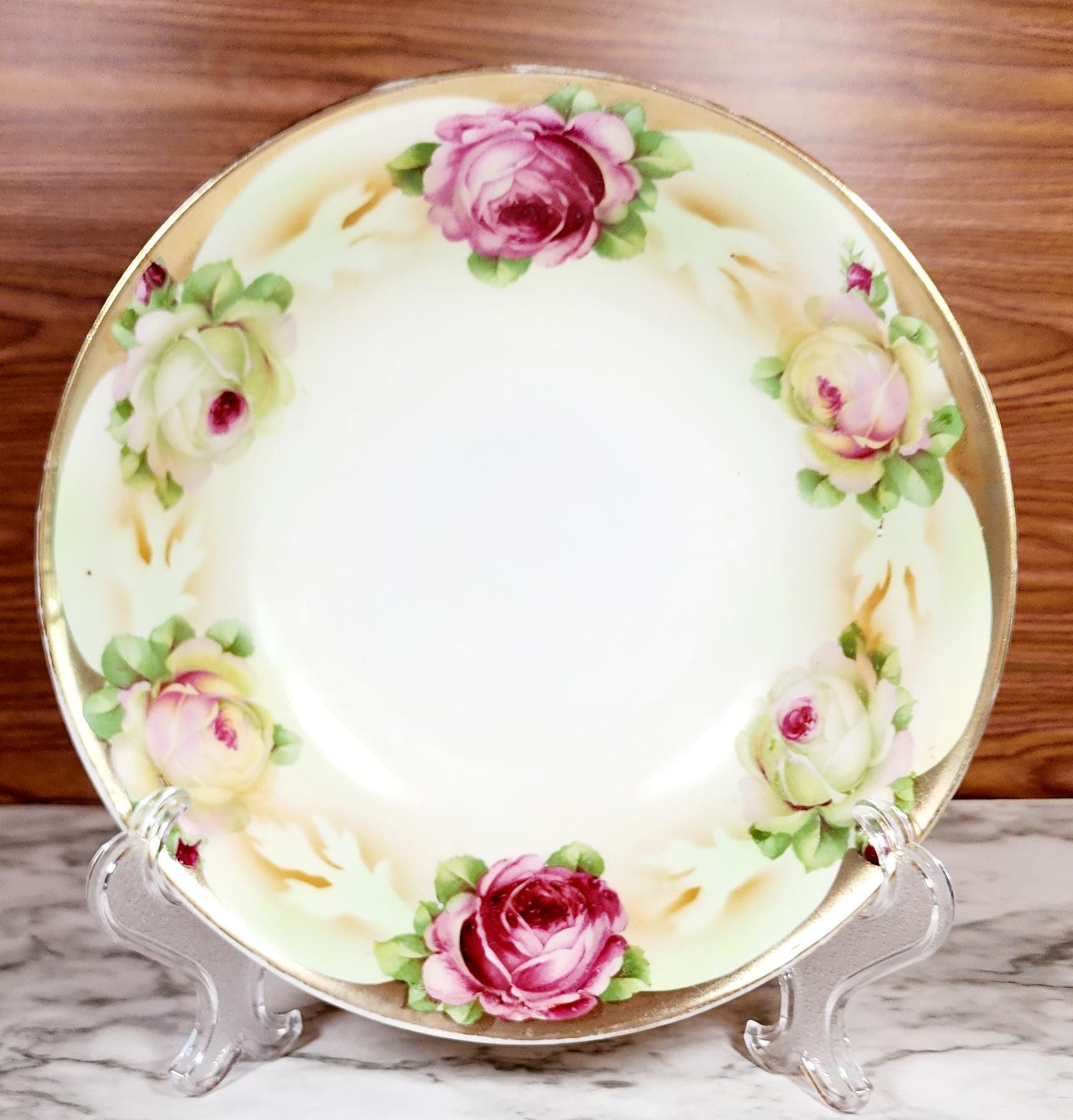 Josef Hoffmannデザインの「Rosenschale」（薔薇のボウル） Vintage Fraureuth Cabbage Roses Flower Bowl, AG Germany, Hand