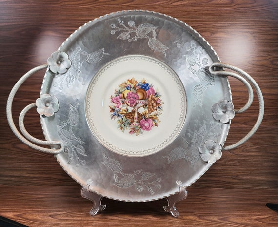 Vintage Farberware Aluminum Tray With Limoges Candlelight