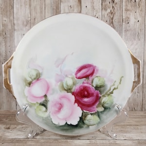 Vintage Thomas Bavaria Double Handled Plate with Pink Flowers