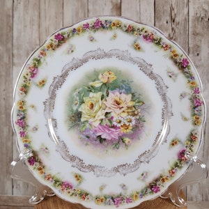 Vintage Floral Plate Gold Edged Carl Tielsch Daisy Rose Germany
