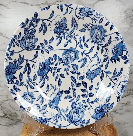 Churchill Vintage Blue Peony China, Blue & White Roses - Etsy