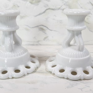 Vintage Westmoreland White Milk Glass Old Colony Doric Lace Candle Holders