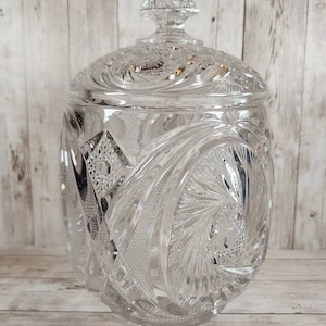 Vintage Pressed Glass Bell Jar Richmond Indiana Baking Company Cracker Biscuit Jar EAPG