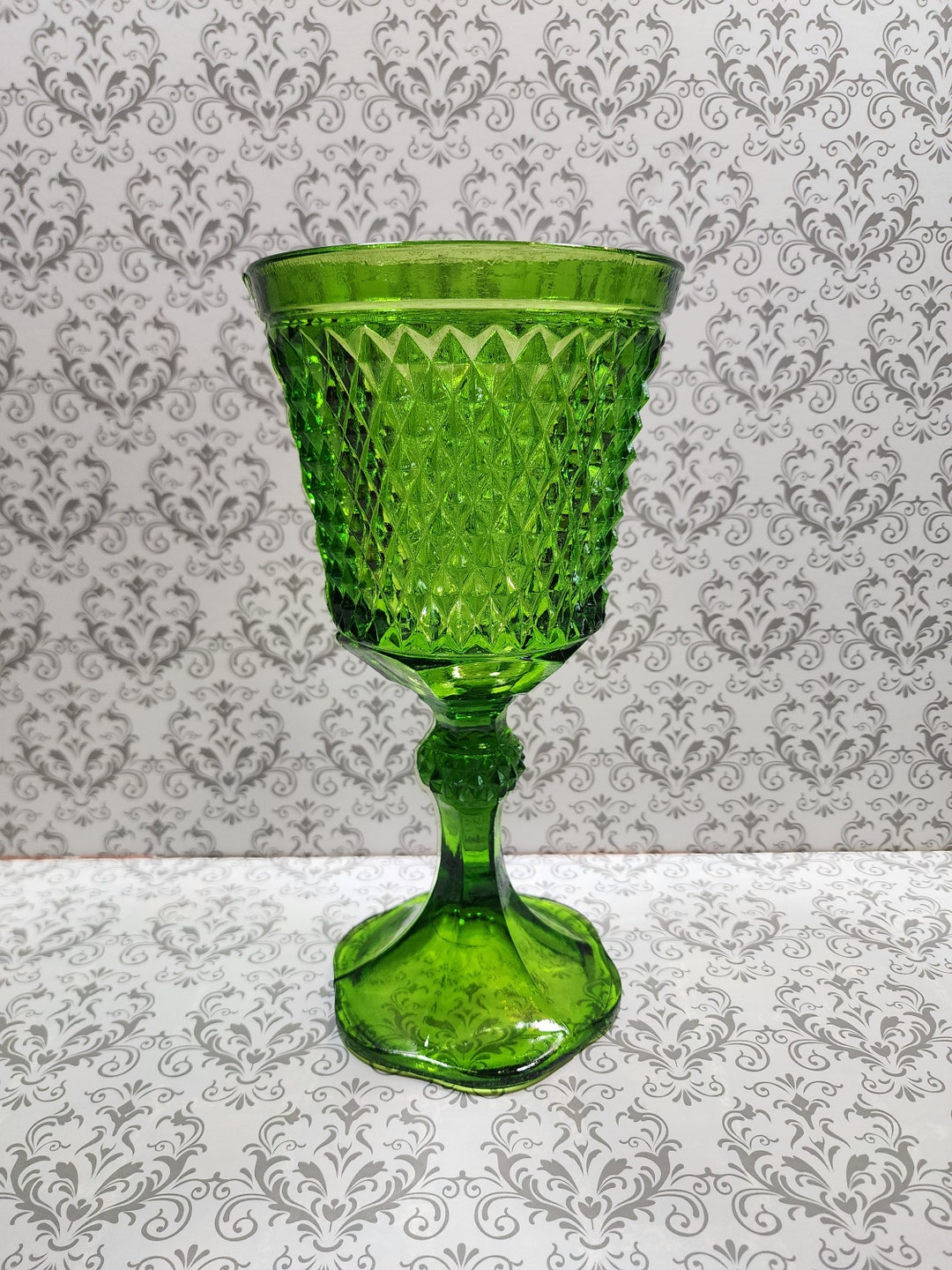 Vintage Mid Century Modern Indiana Glass Diamond Point Large Green ...