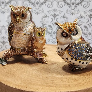 Set of 2 Bejeweled Owls, Hinged Trinket Boxes - Etsy