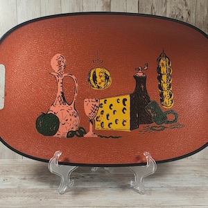Vintage Mid Century Modern Fiberboard Burnt Orange Cheese & Wine Decorative Tray
