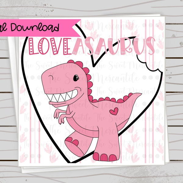 LoveASAURUS Pink Dinosaur 2" Square Cookie Tag | Gift Tag | Valentine Tag