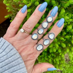 Petite Rainbow Moonstone Solitaire Rings - Pick Your Size