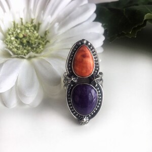 Spiny Oyster and Purple Charoite Statement Ring