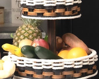 Cottage Black Double lazy susan basket