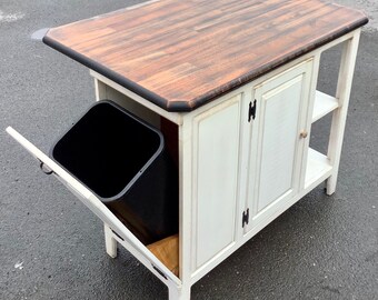 32x45 Farmhouse Kitchen Island with bar overhang and black distressed mahogany butcher block countertop for seating