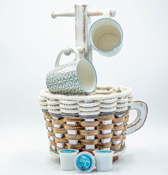 Cottage Grey Coffee Mug Lazy Susan Basket Etsy