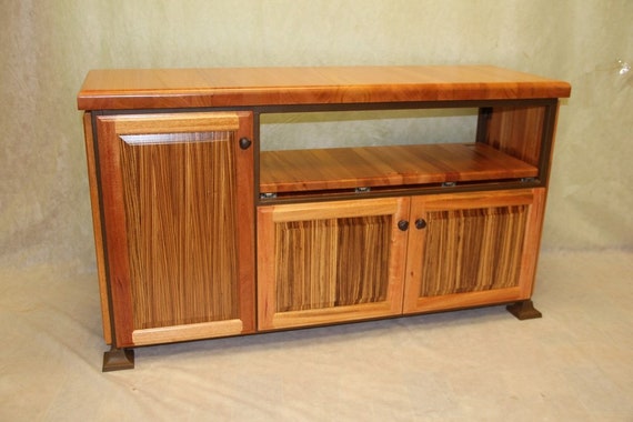 Tableflat Screen Small Entertainment Unit W Zebra Wood Etsy