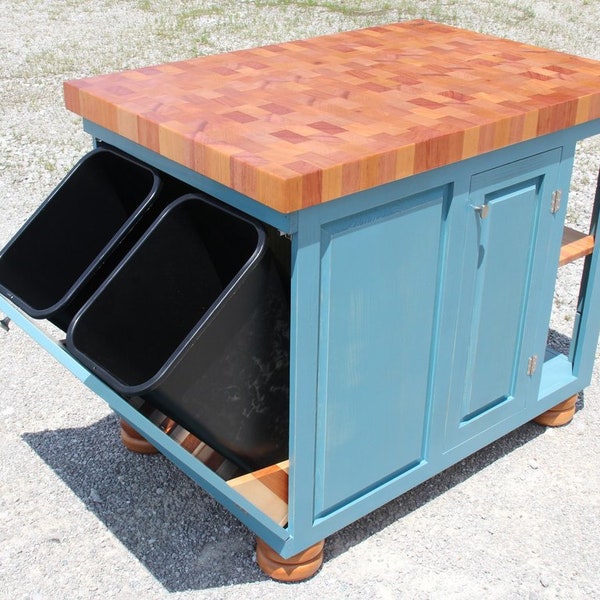 Kitchen Island With Trash Bin Etsy