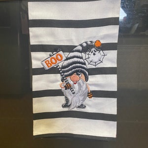 Gnome, Halloween &quot;Boo&quot;  Embroidery dish towel