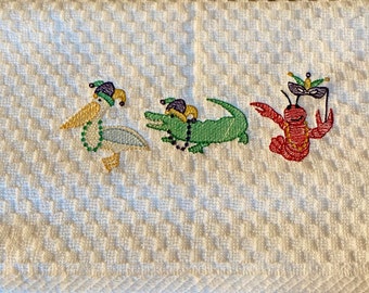 Cajun Mardi Gras, Dish Towel. emboridery