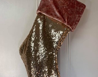 Rose / Gold, Sequin, Velvet Christmas Stocking