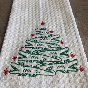 Green Alligator Christmas Tree, Embroidered, Kitchen towel