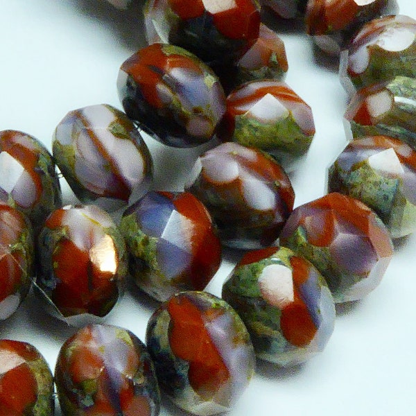 Czech Rust-Purple Mix Rondelle Beads