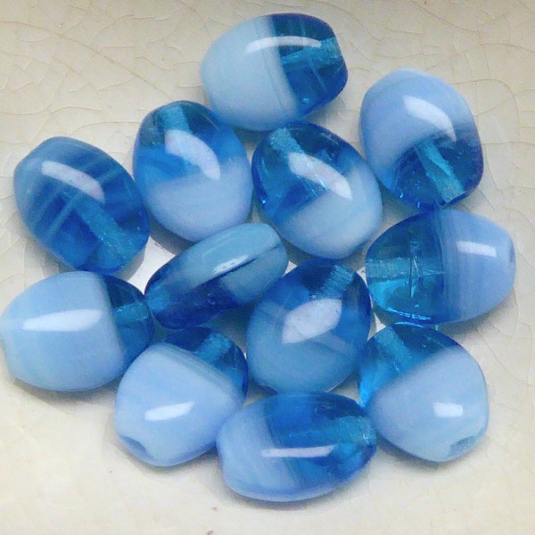 12 Czech Two Tone Blue Oval Beads