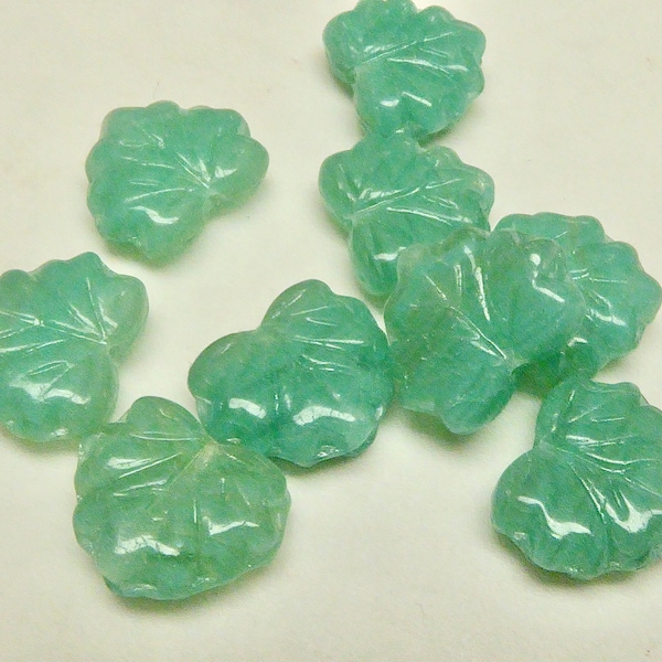 10 Light Jade Colored Glass Grape Leaf Beads