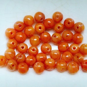 30 Coral Orange Colored Czech Glass Beads