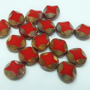 10 Red and Bronze Diamond Oval Glass Beads