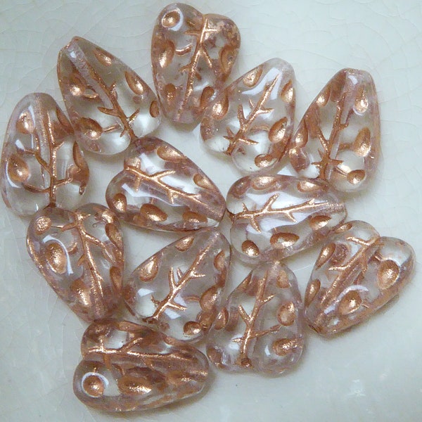 20 Rose Gold Veined Leaf Beads
