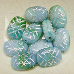 10 Blue Green Small Oblong Rectangle Beads