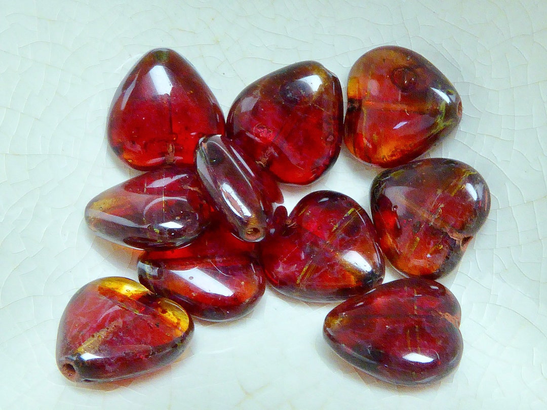 10 Warm Red Heart Shaped Glass Beads Etsy